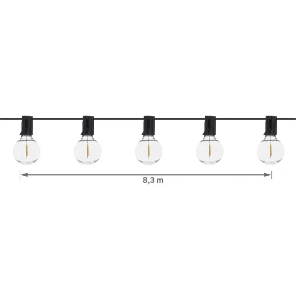 Cordão de Luz Preto Elétrico 16 Lâmpadas LED G40 Filamento 0,5W 8,3m 127V (110V) Inspire