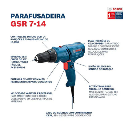 Furadeira e Parafusadeira Bosch GSR 7-14 E 400W 3/8" 220V