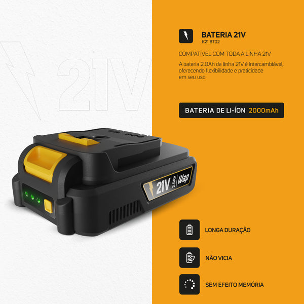 Furadeira e Parafusadeira de Impacto Wap K21 ID01 a Bateria 21V 3/8" com Maleta, Carregador e Bateria