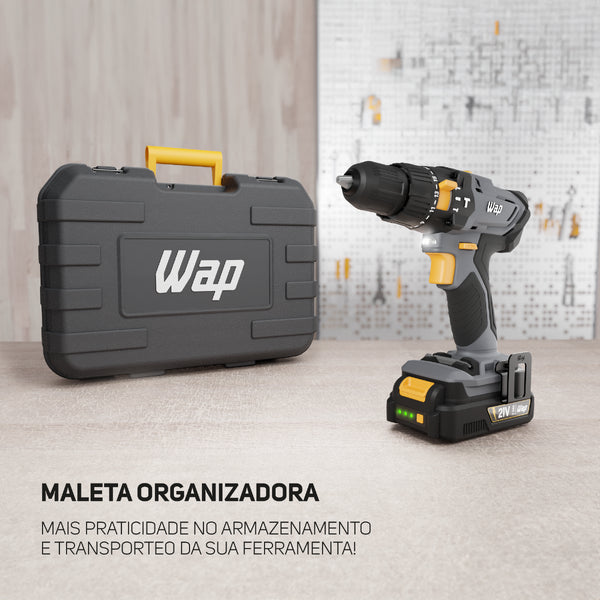 Furadeira e Parafusadeira de Impacto Wap K21 ID01 a Bateria 21V 3/8" com Maleta, Carregador e Bateria