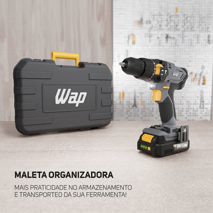 Furadeira e Parafusadeira de Impacto Wap K21 ID01 a Bateria 21V 3/8" com Maleta, Carregador e Bateria