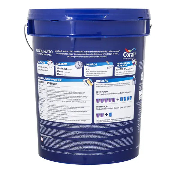 Tinta Acrílica Fosca para Parede Interna e Externa Coral Rende Muito Standard Branco 20L