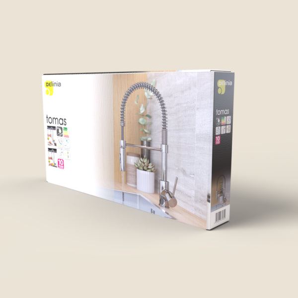 Torneira Monocomando Gourmet de Pia para Cozinha com Bica Alta Flexível Cromada Tomas Delinia