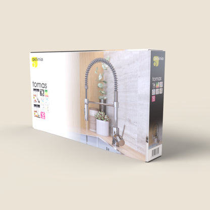 Torneira Monocomando Gourmet de Pia para Cozinha com Bica Alta Flexível Cromada Tomas Delinia