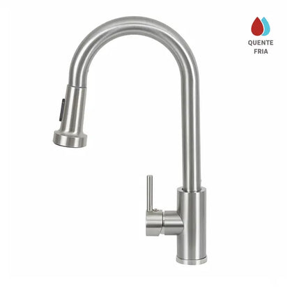 Torneira Monocomando de Pia para Cozinha com Bica Alta Extensível Inox Escovada Econocozi Jiwi