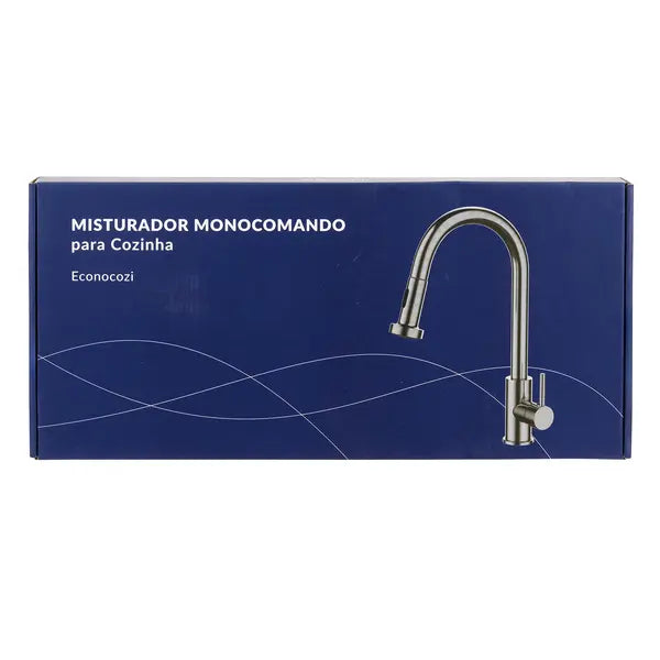 Torneira Monocomando de Pia para Cozinha com Bica Alta Extensível Inox Escovada Econocozi Jiwi